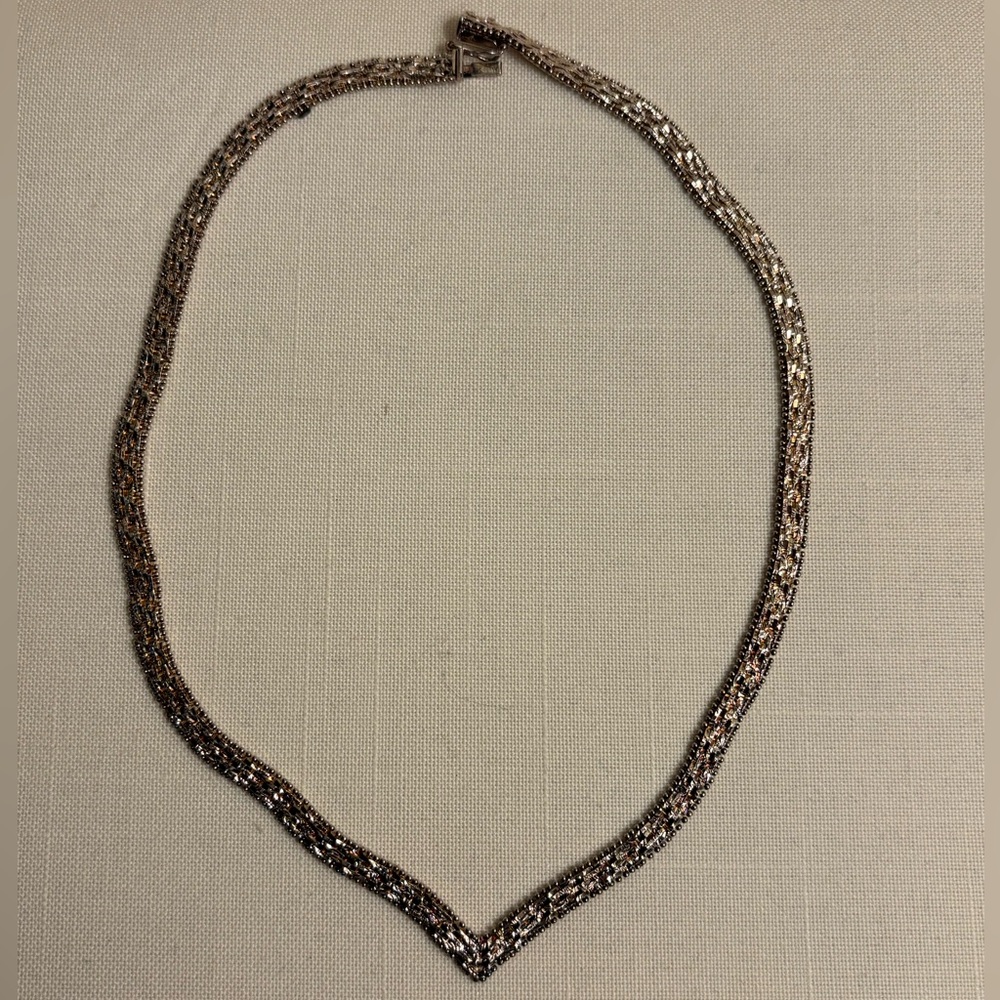 925 Sterling Silver Gold Plated 3 Tone Riccio Chevron V  Drop Necklace